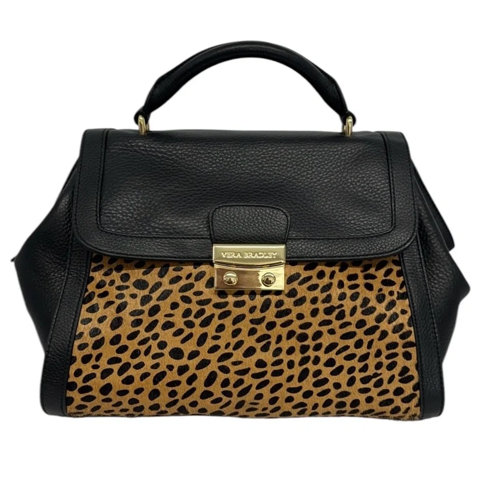 Vera Bradley Stella Mini Satchel Women's Leather Cheetah Black Shoulder Bag -New